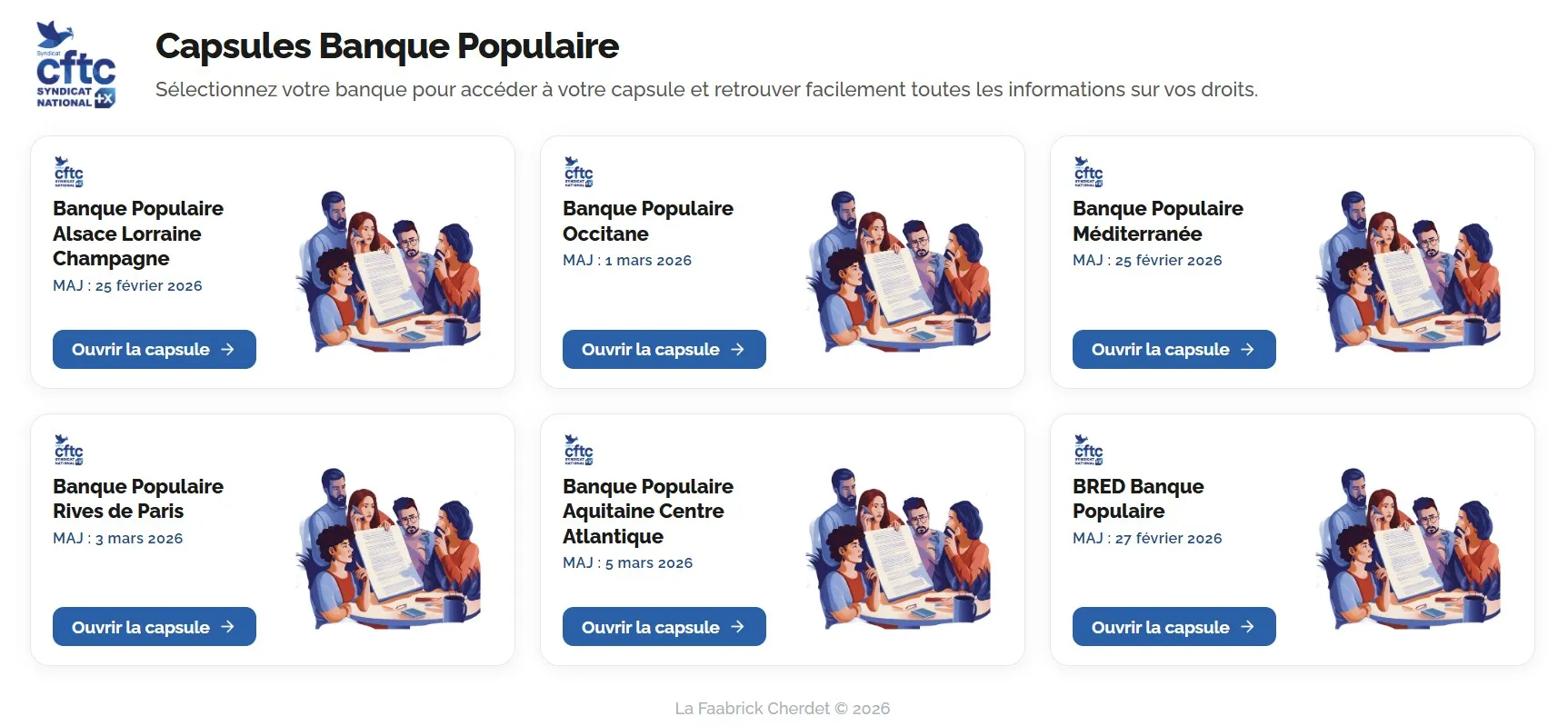 Capsules Banque Populaire — page d'accueil